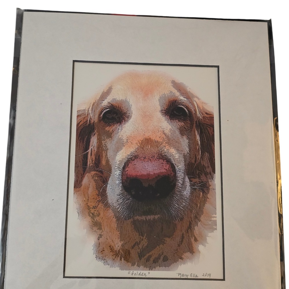 Mary-Ella "Golden" Retriever Art Print Signed 2014 Dog Portrait Matted Art‎